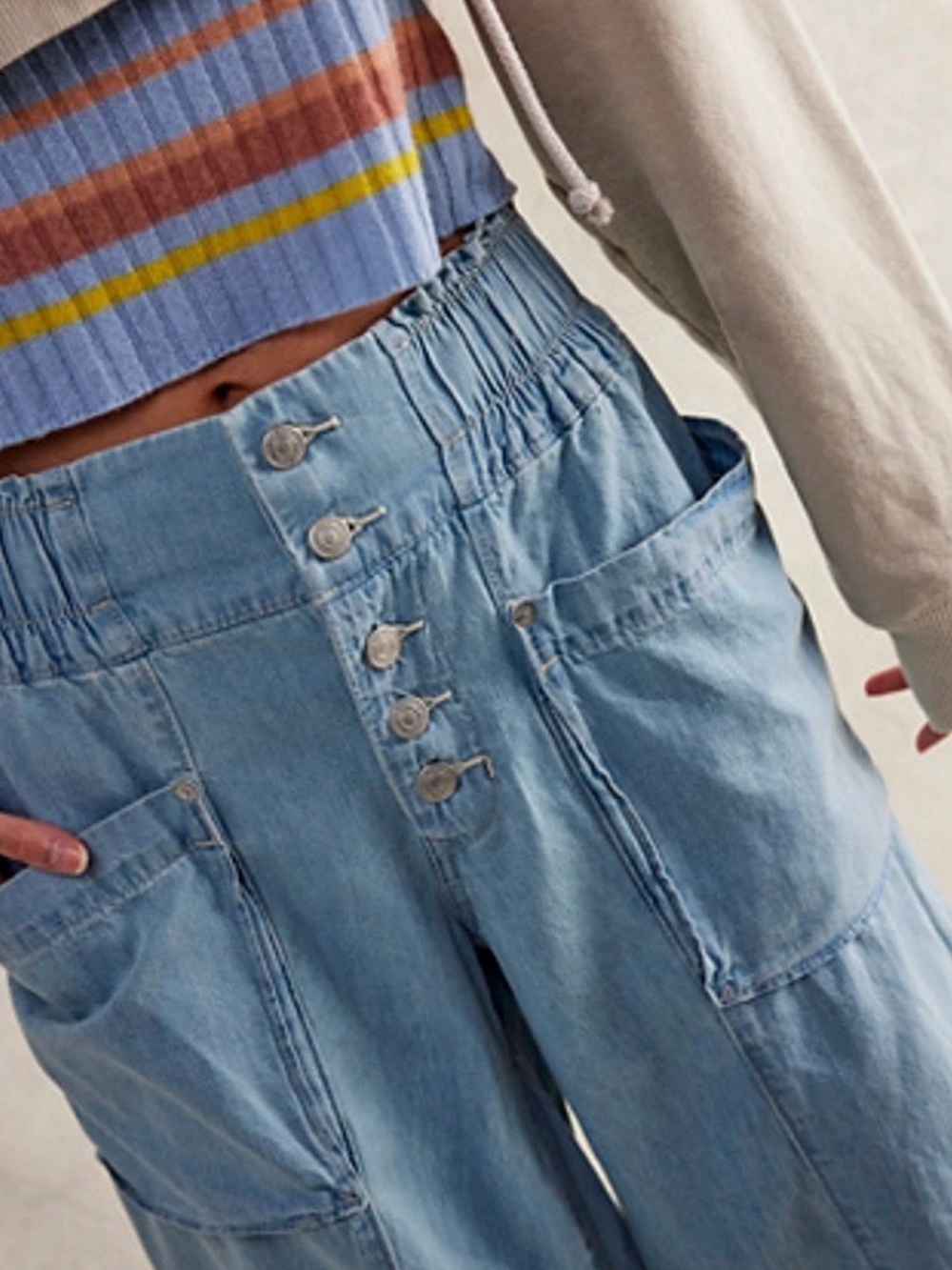 WE THE FREE Chambray Culotte Jeans Wide Leg Cropped Paperbag Waist XS
Boho